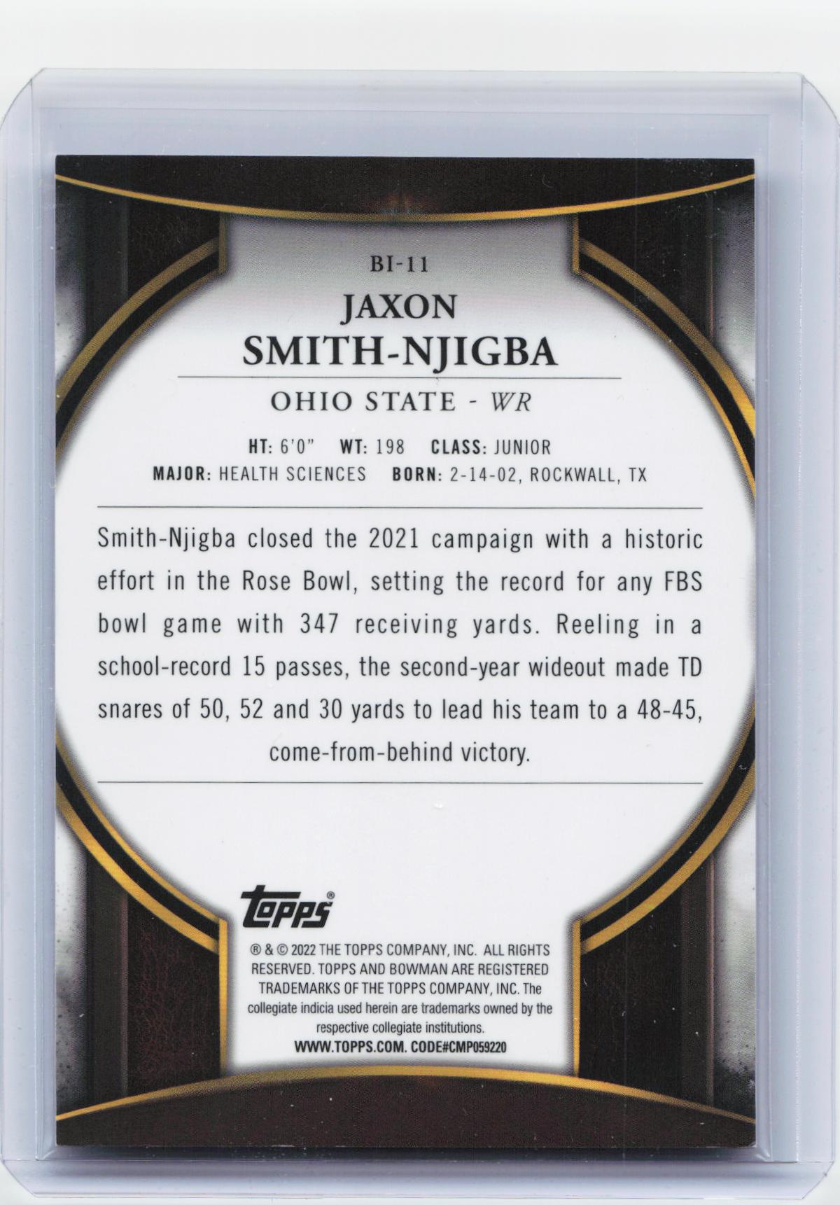 2022 Bowman University Chrome #BI-11 Jaxon Smith-Njigba Invicta