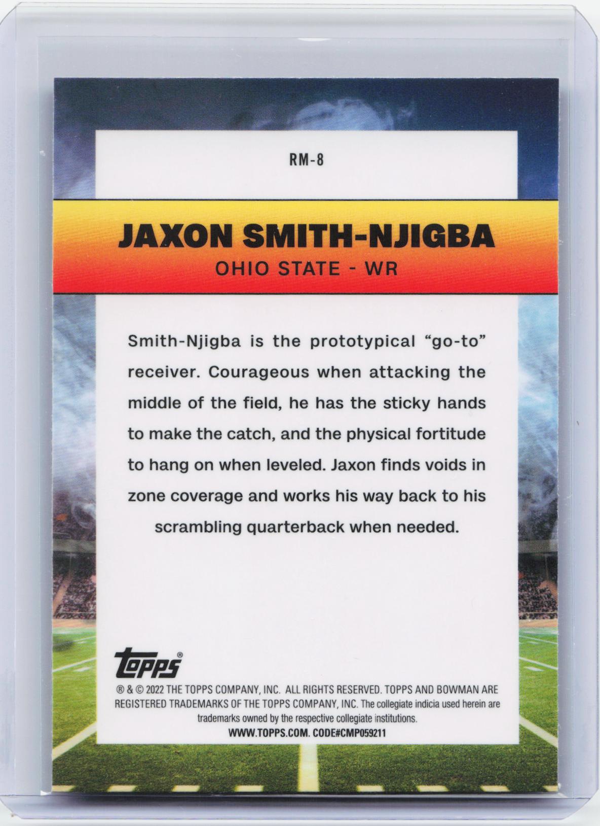 2022 Bowman University Chrome #RM-8 Jaxon Smith-Njigba Ramblin' Man
