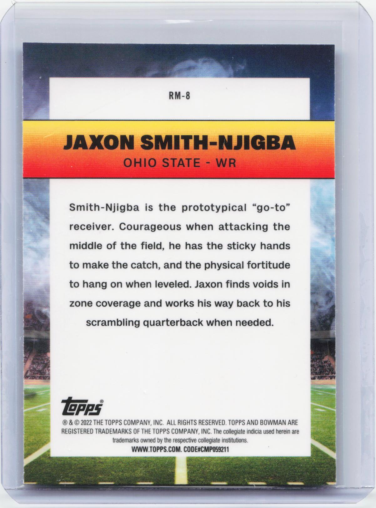 2022 Bowman University Chrome #RM-8 Jaxon Smith-Njigba Ramblin' Man