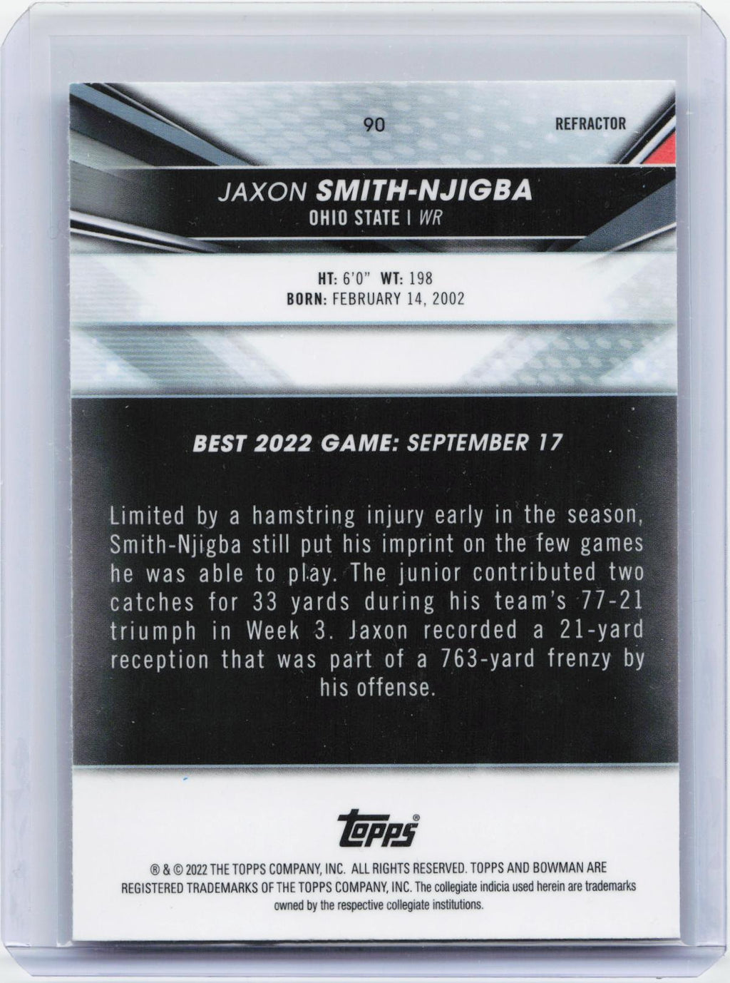 2022-23 Bowman's Best University #90 Jaxon Smith-Njigba Refractor