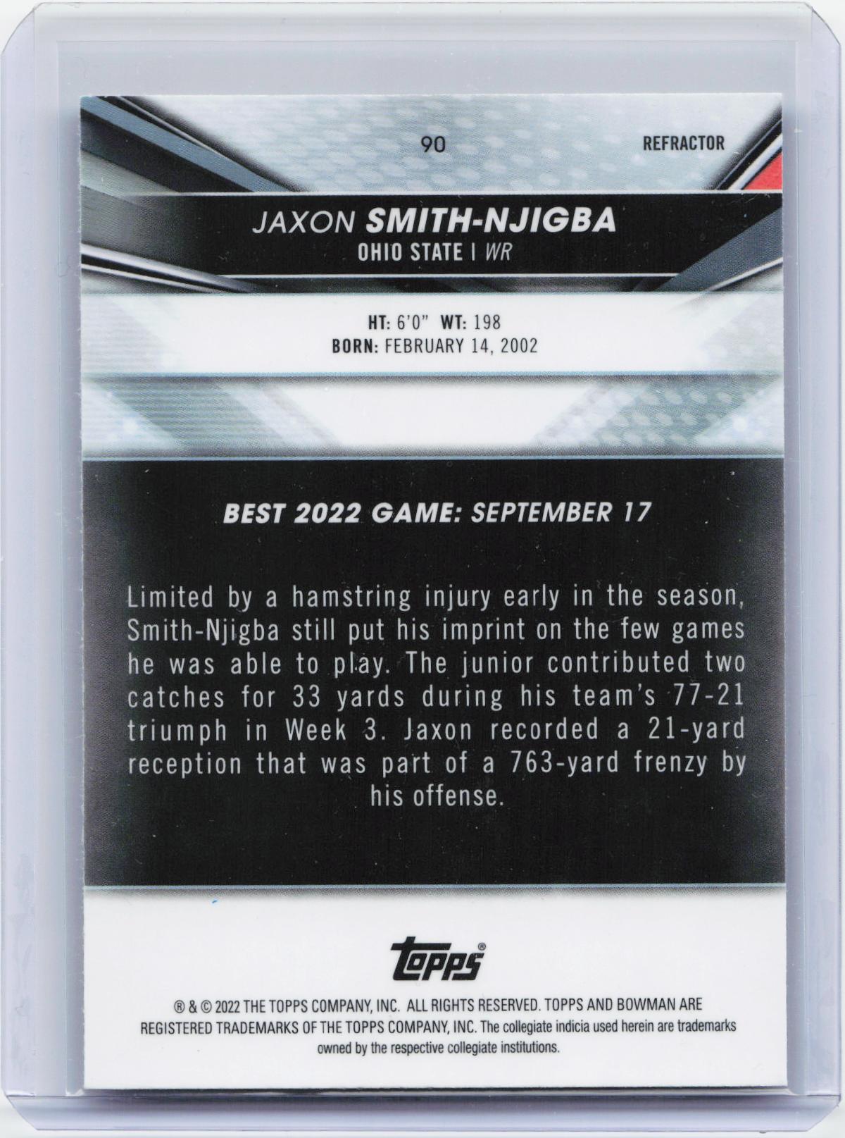 2022-23 Bowman's Best University #90 Jaxon Smith-Njigba Refractor