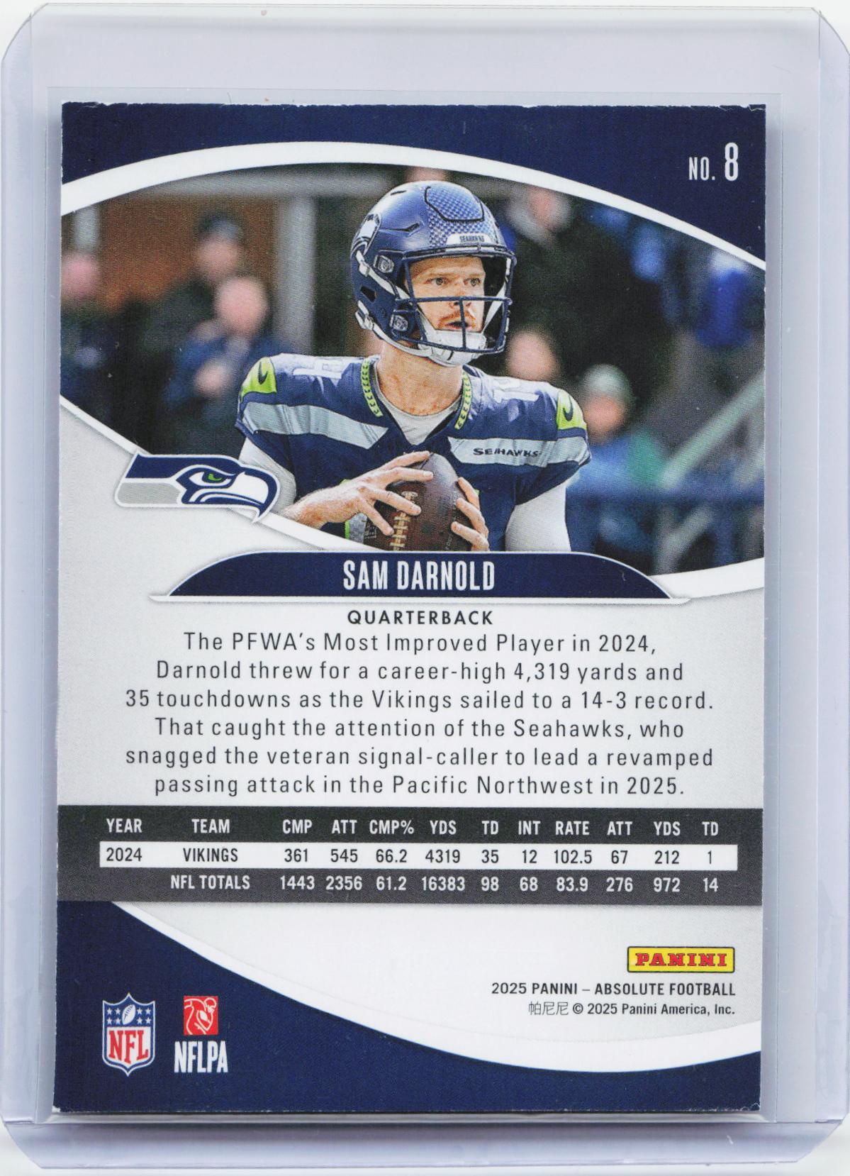 2025 Panini Absolute #8 Sam Darnold Green