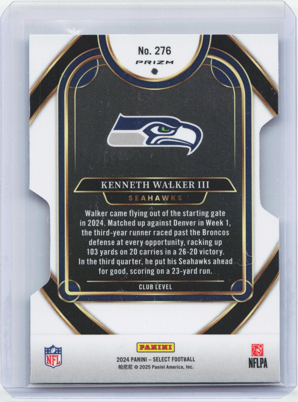 2024 Panini Select #276 Kenneth Walker III Silver Prizm Die Cut