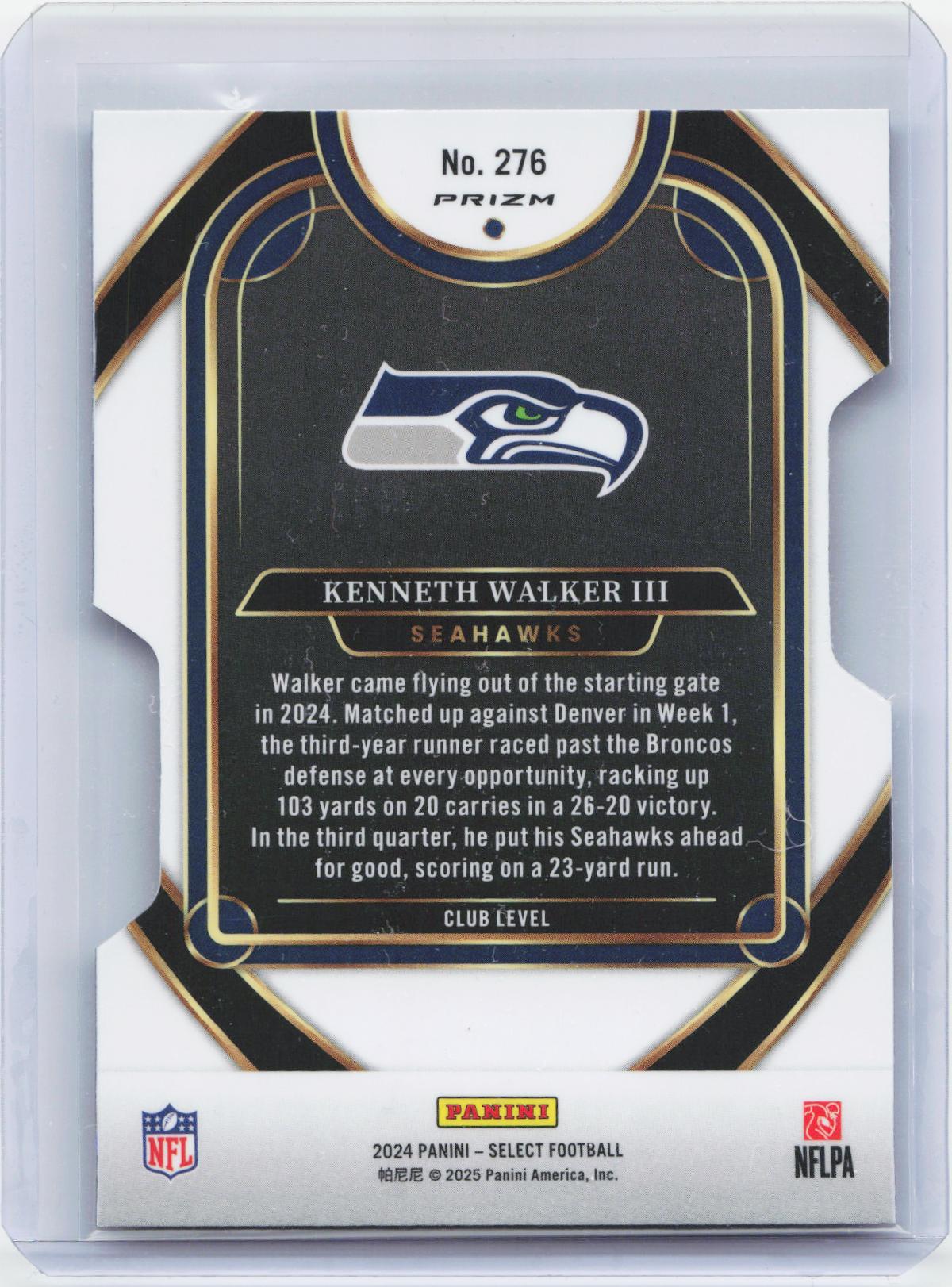 2024 Panini Select #276 Kenneth Walker III Silver Prizm Die Cut