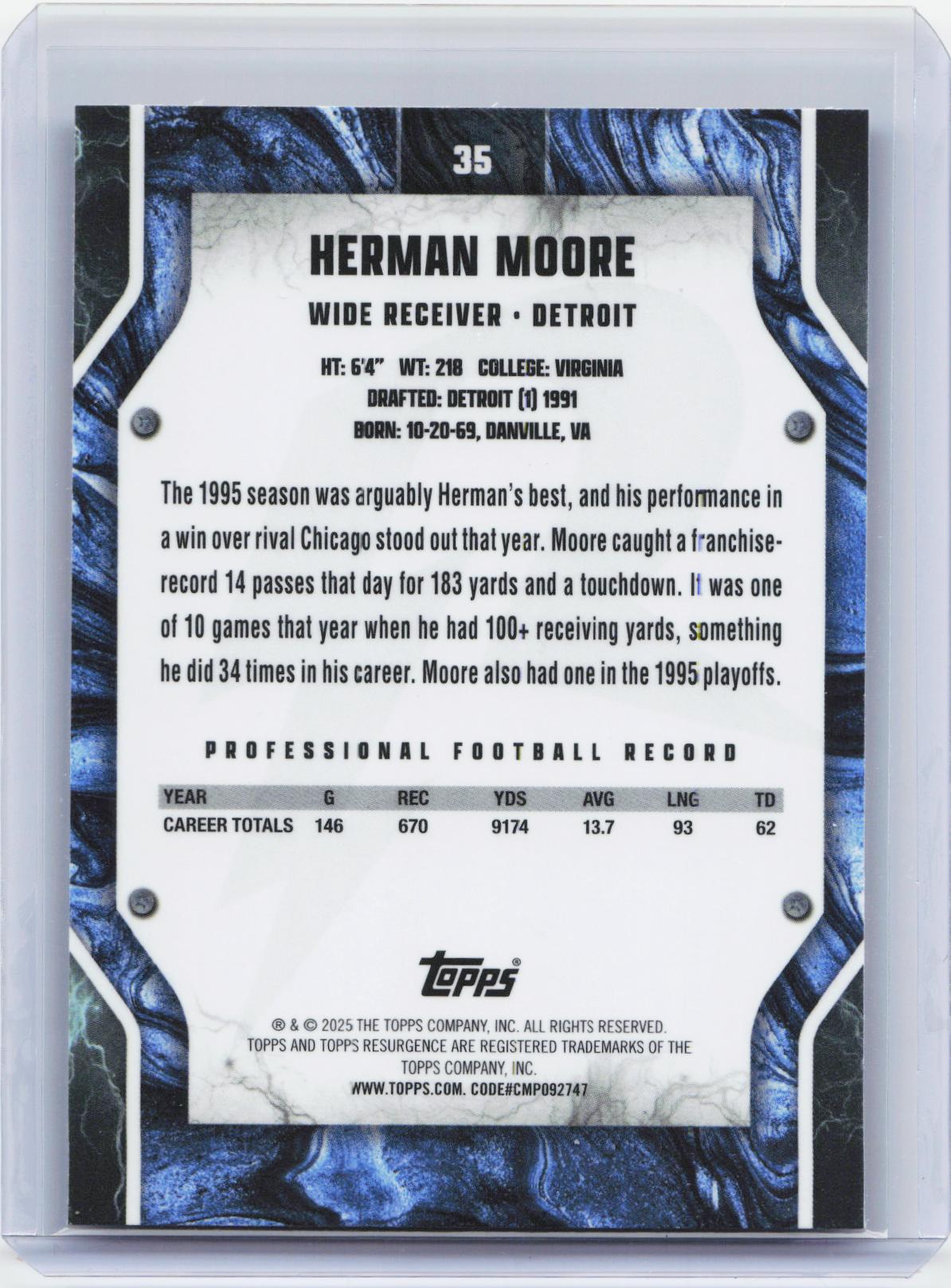 2024 Topps Resurgence - Blue & Orange Spark #35 Herman Moore