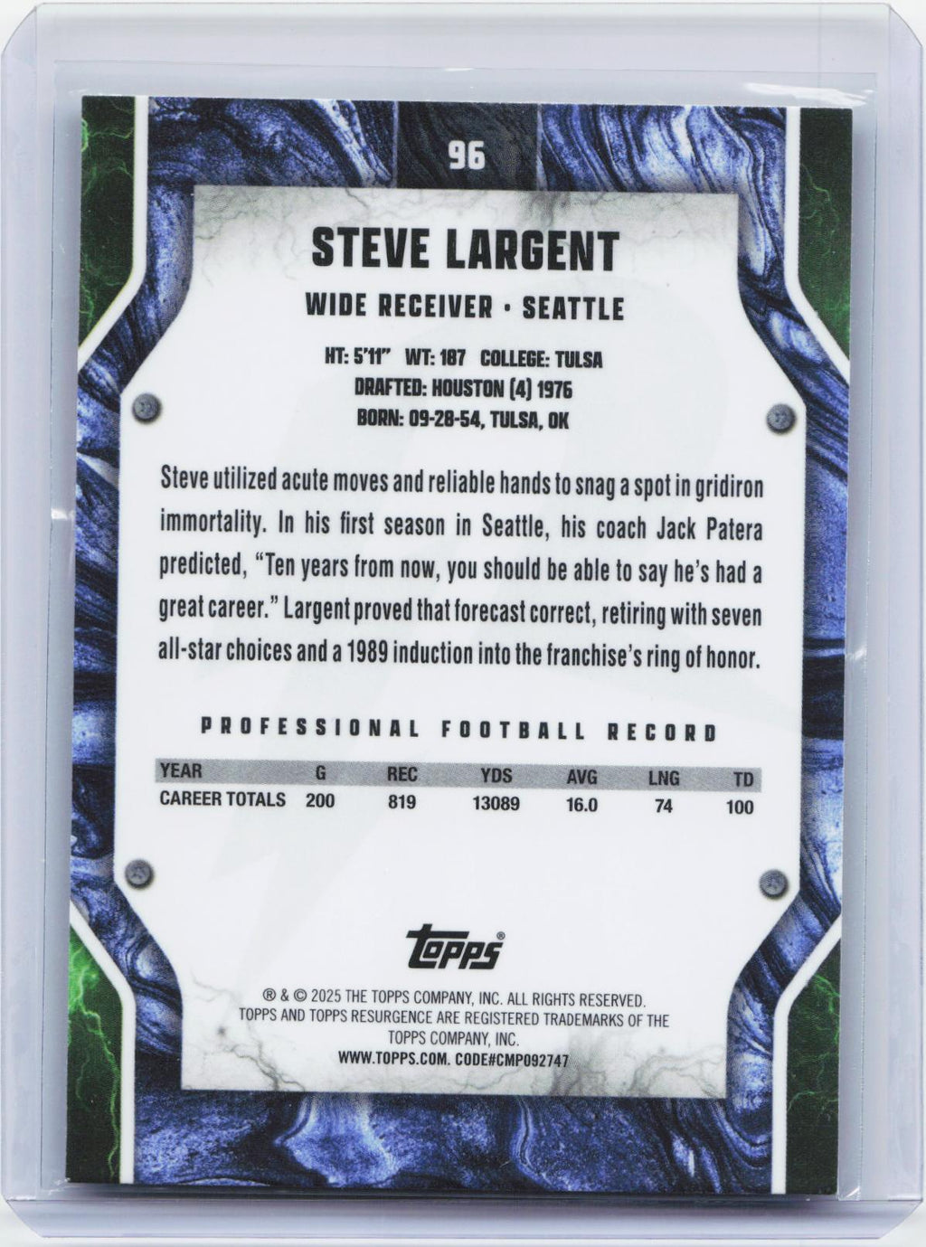 2024 Topps Resurgence - Sky Blue & Pink Shock #96 Steve Largent