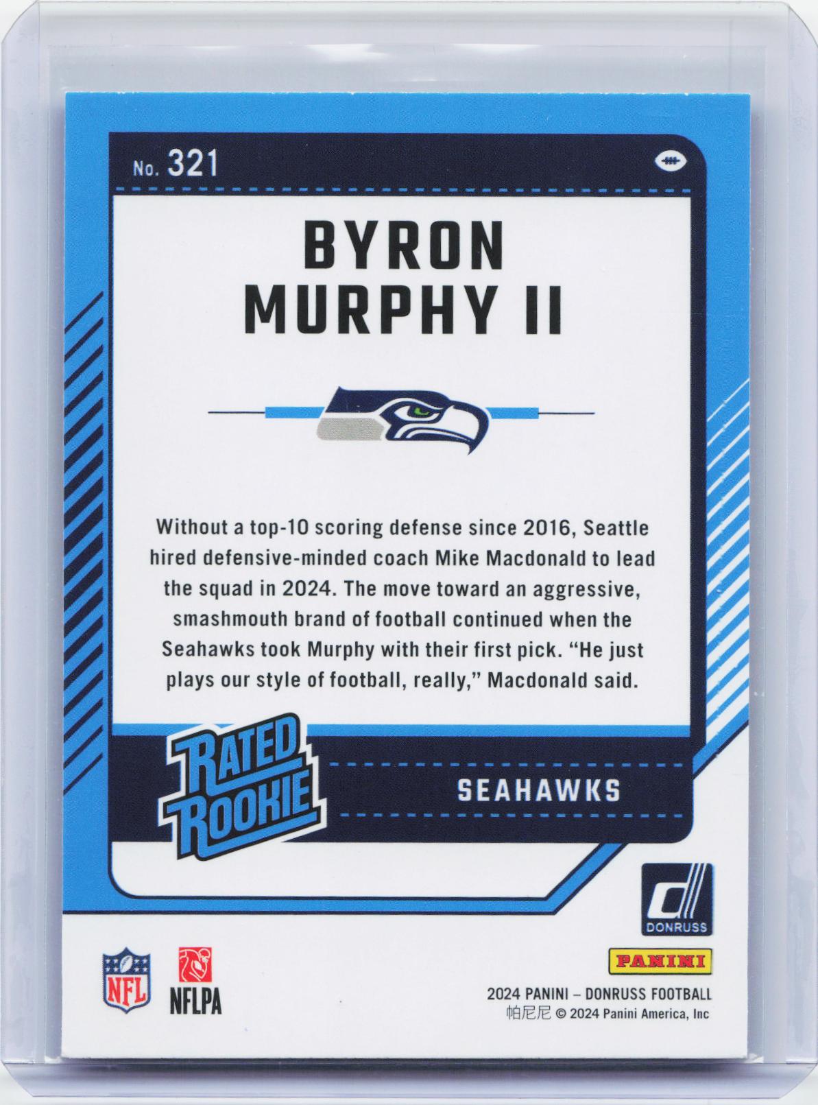 2024 Donruss #321 Byron Murphy II Press Proof Blue