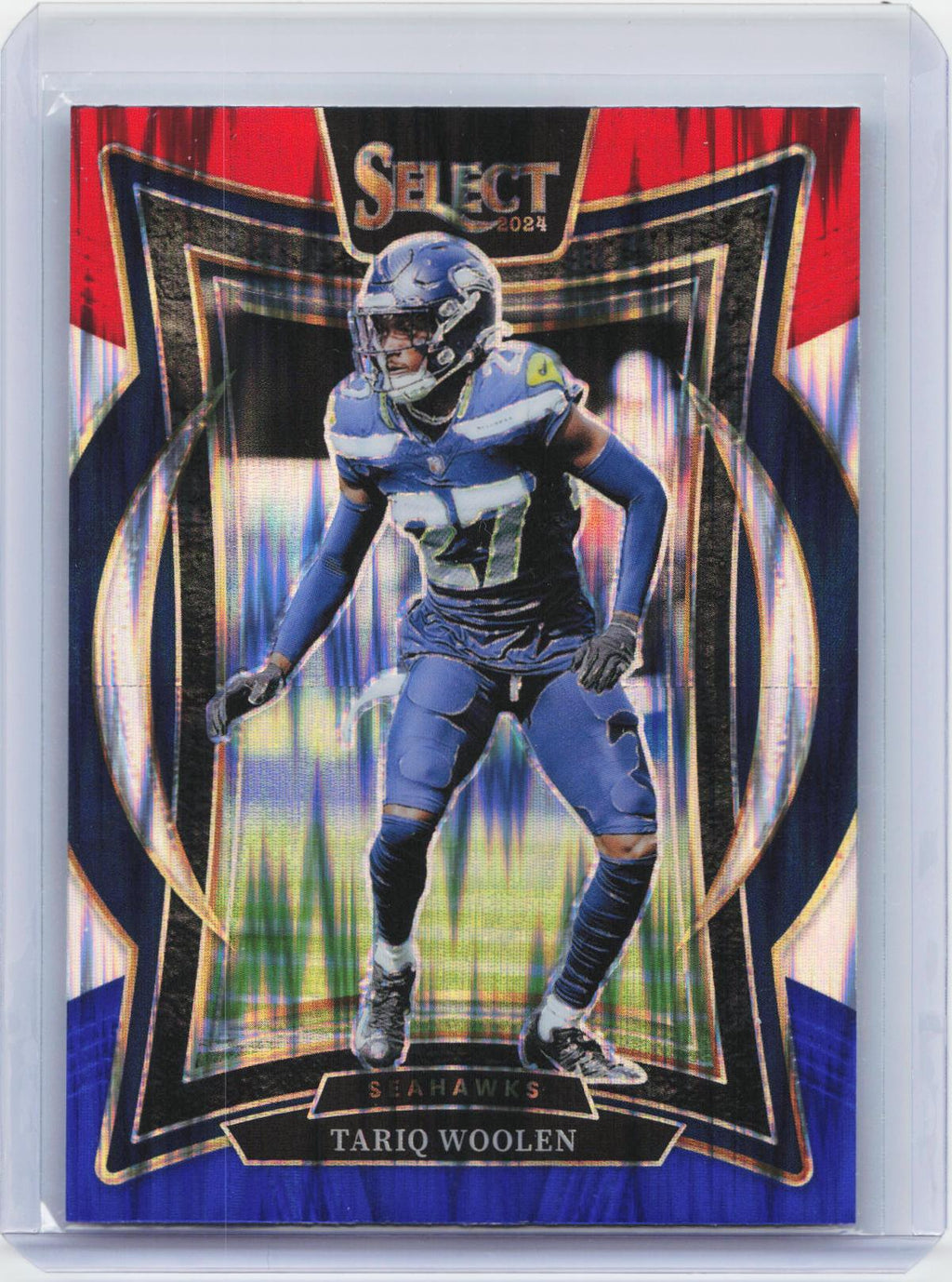 2024 Panini Select #95 Tariq Woolen Red & Blue Prizm Shock