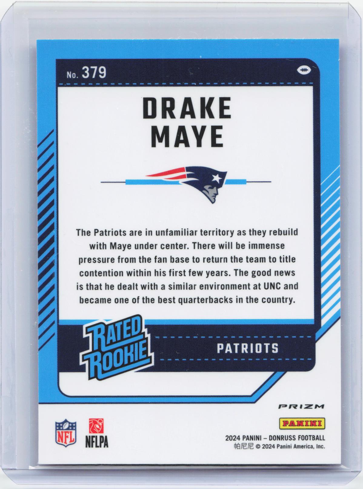 2024 Donruss #379 Drake Maye Optic Rated Rookies Preview Pink