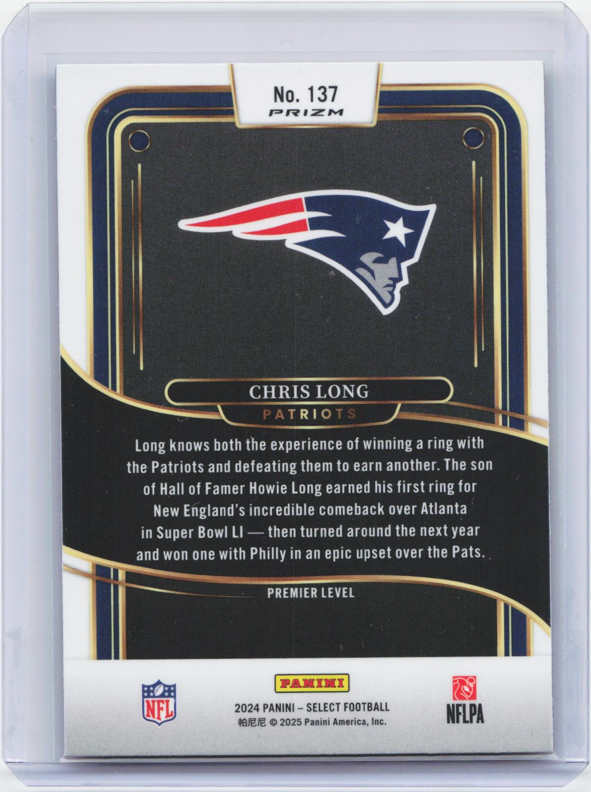 2024 Panini Select #137 Chris Long Red & Yellow Prizm Shock