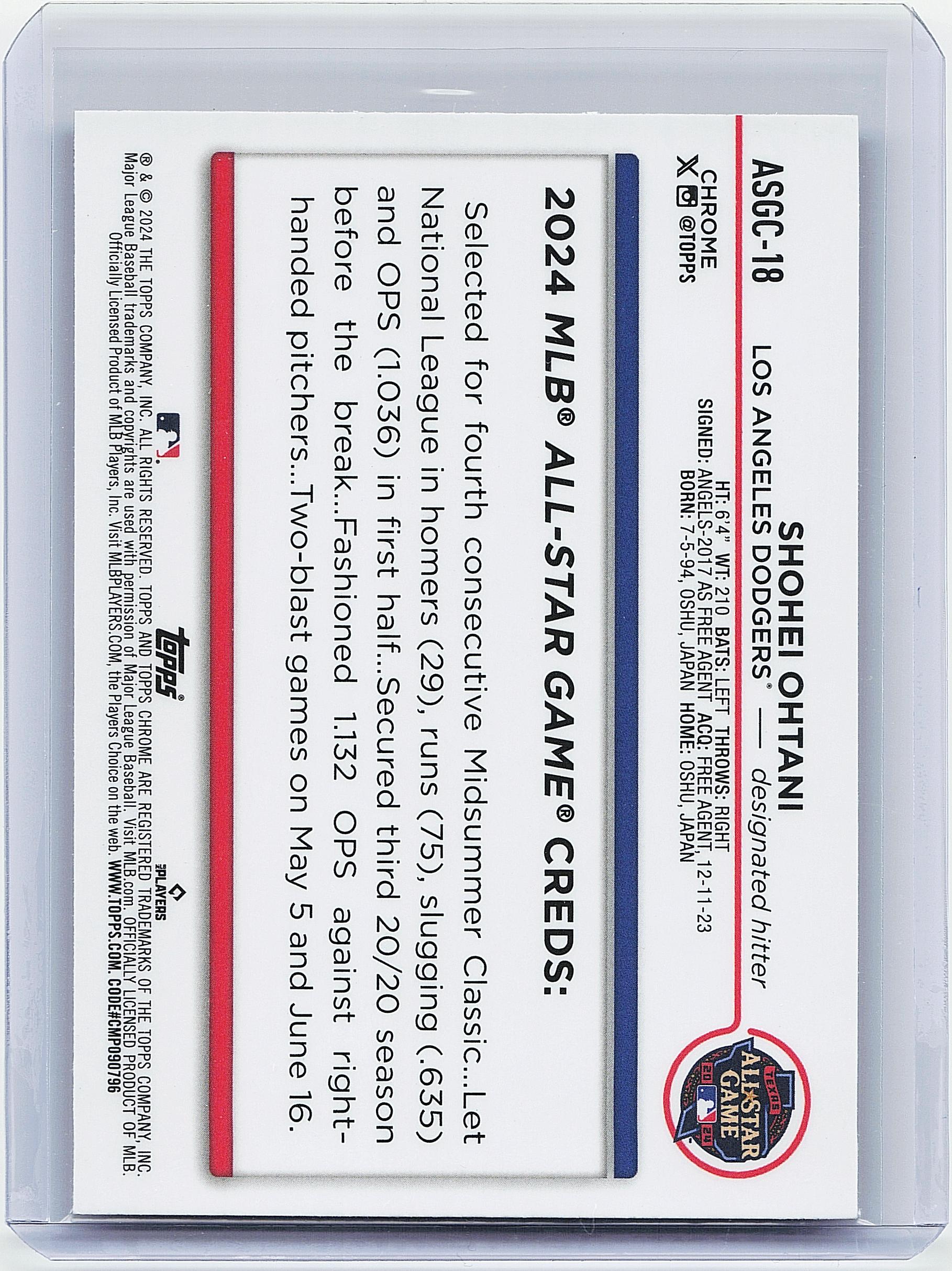 2024 Topps Chrome Update #ASGC-18 Shohei Ohtani 2024 All Star Game Chrome