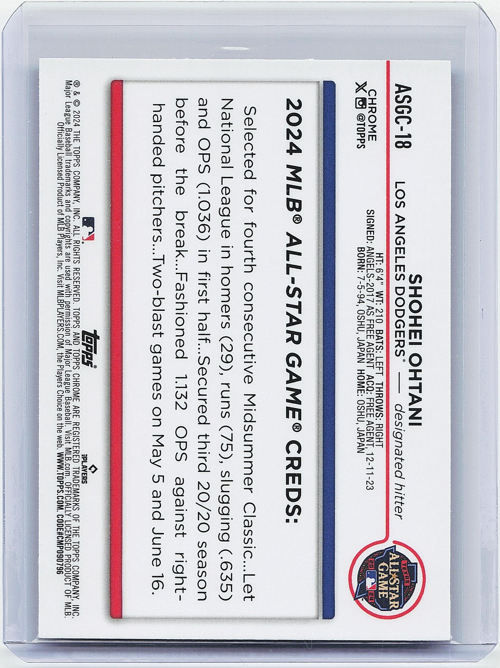 2024 Topps Chrome Update #ASGC-18 Shohei Ohtani 2024 All Star Game Chrome