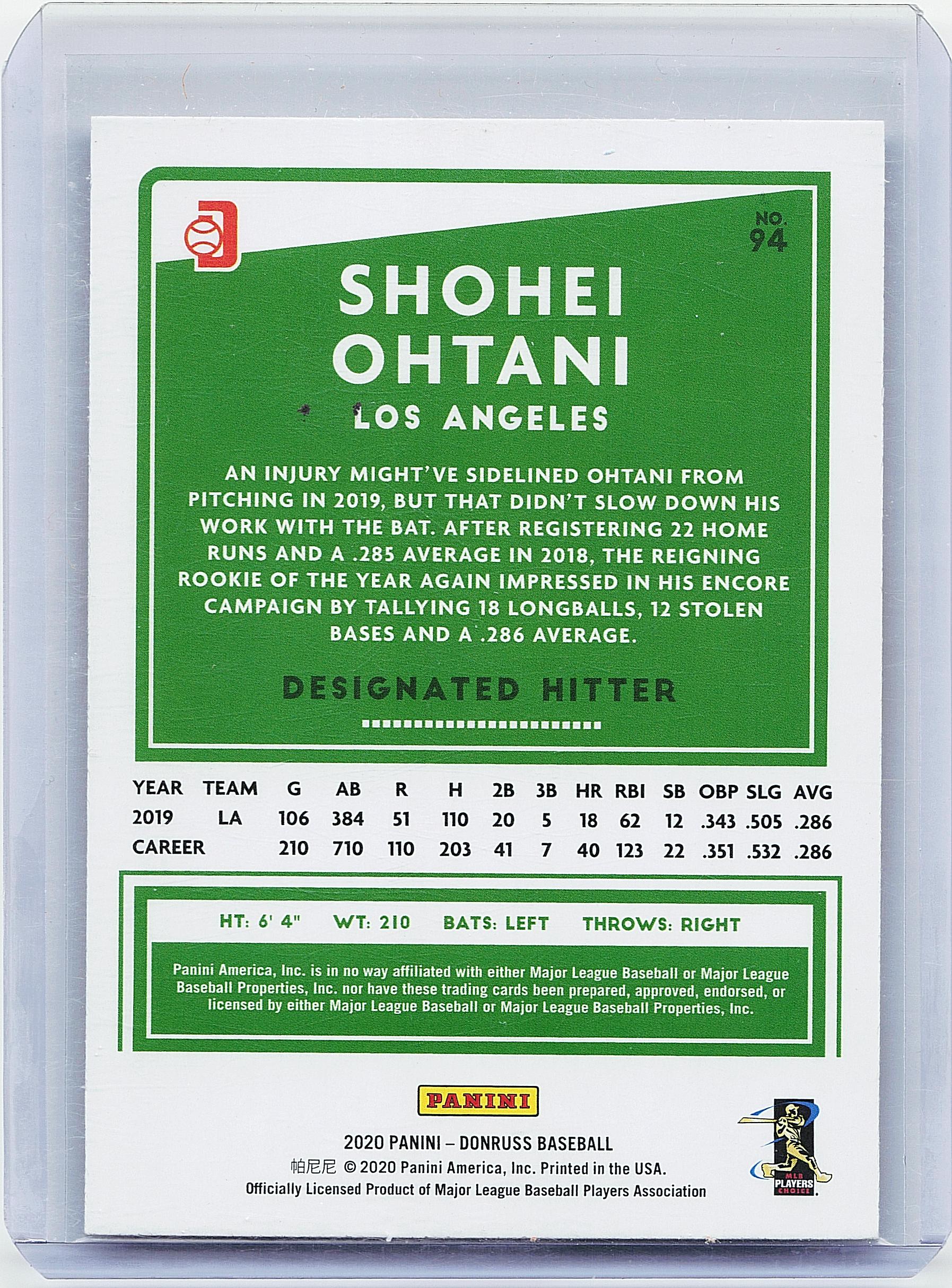2020 Donruss #94b Shohei Ohtani