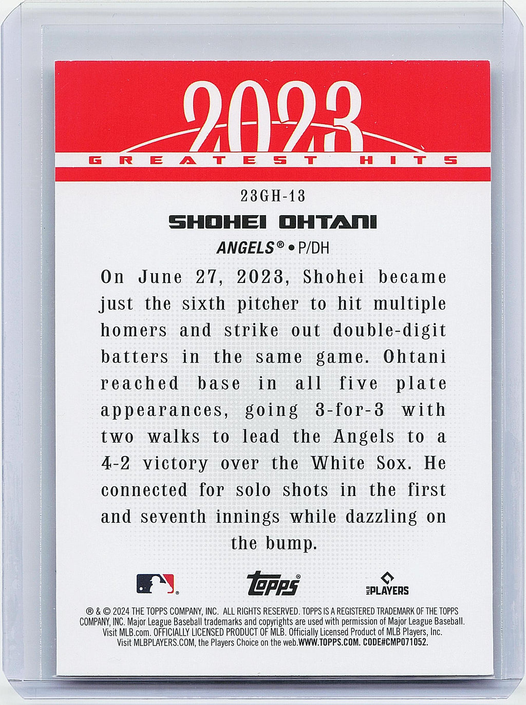 2024 Topps #23GH-13 Shohei Ohtani 2023 Greatest Hits