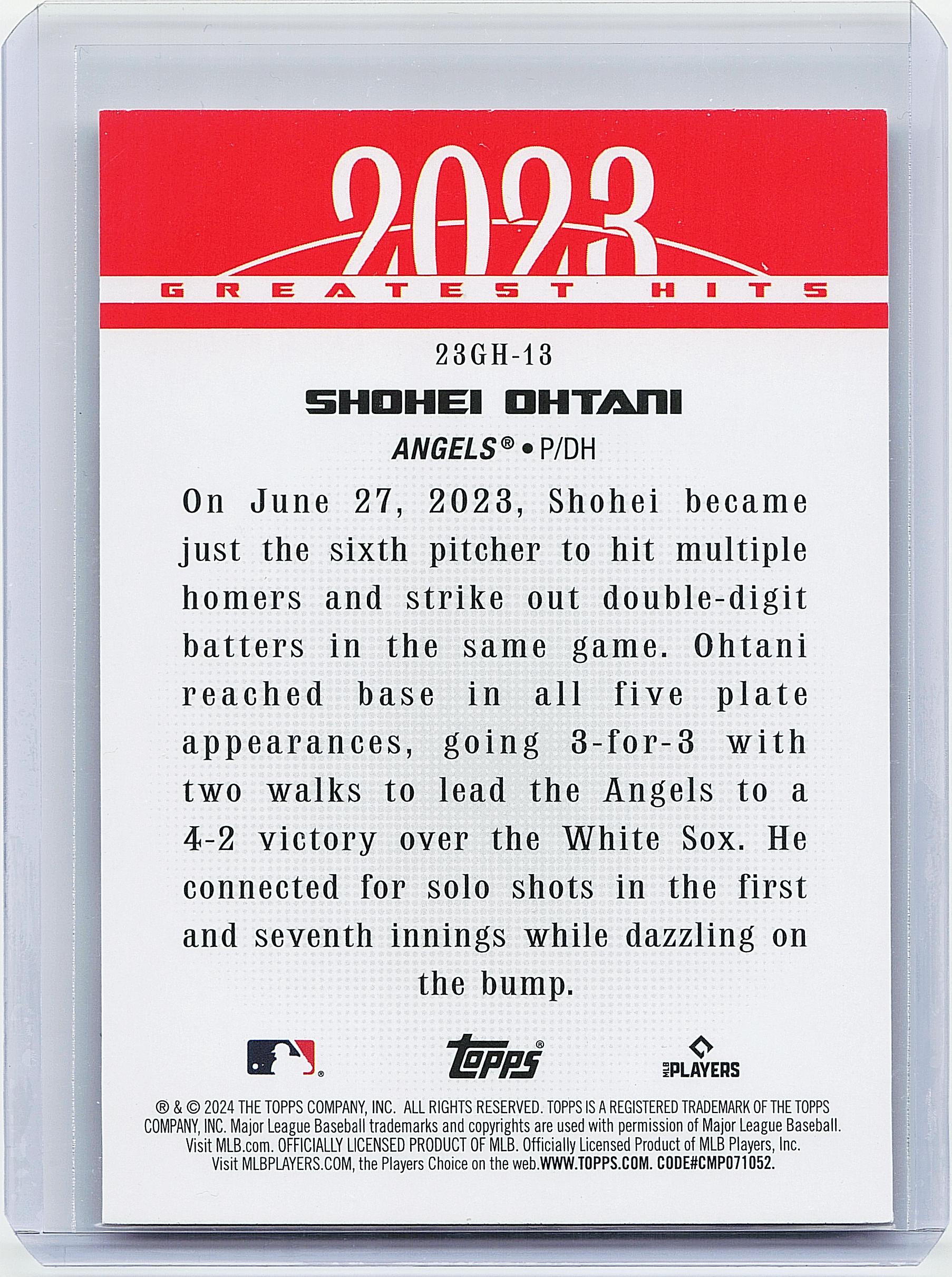 2024 Topps #23GH-13 Shohei Ohtani 2023 Greatest Hits