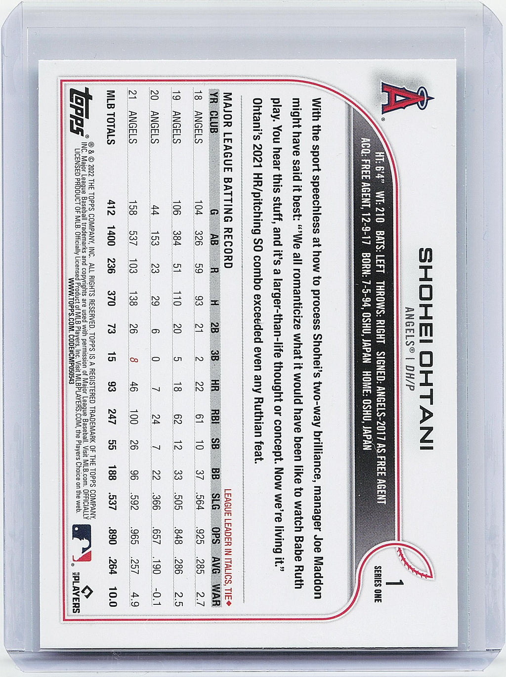2022 Topps #1 Shohei Ohtani