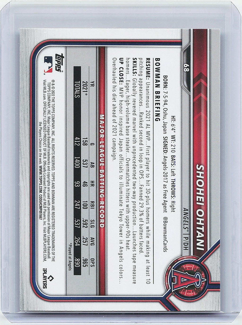 2022 Bowman #68 Shohei Ohtani