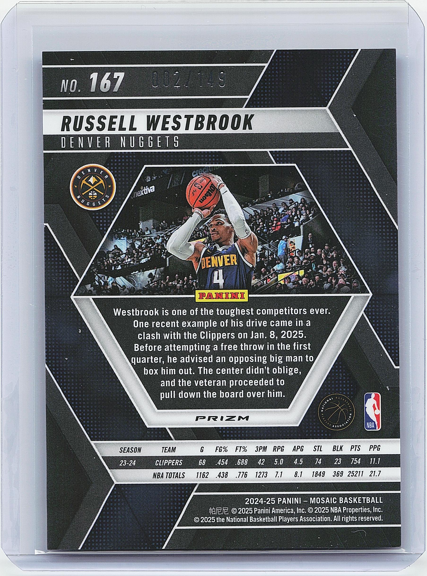 2024-25 Panini Mosaic #167 Russell Westbrook Blue Seismic Mosaic #/149