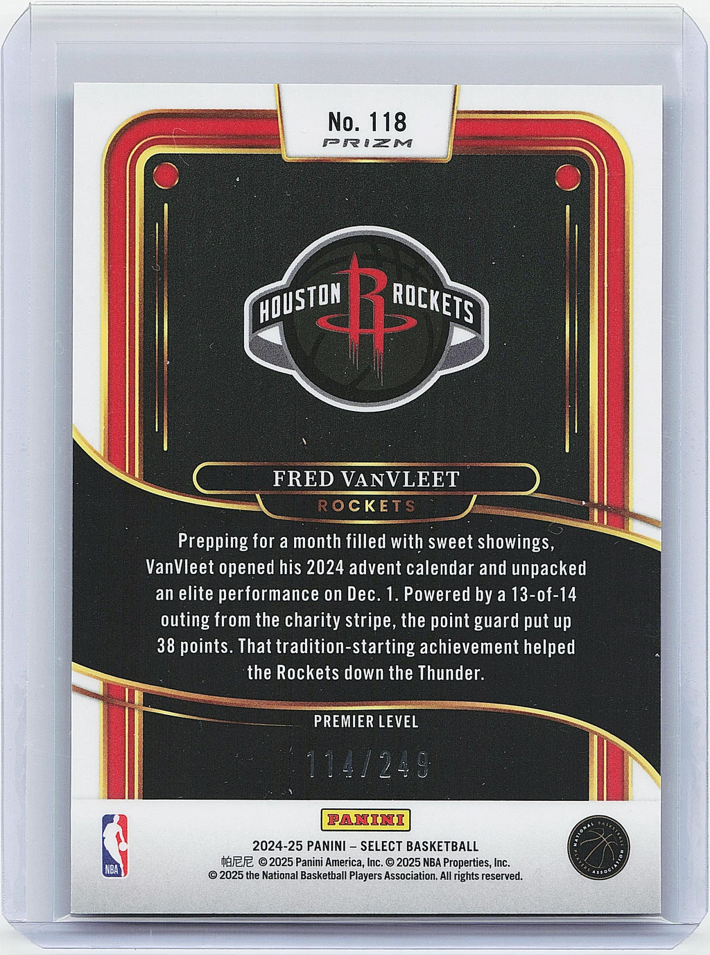 2024-25 Panini Select #118 Fred VanVleet Purple Flash Prizm #/249