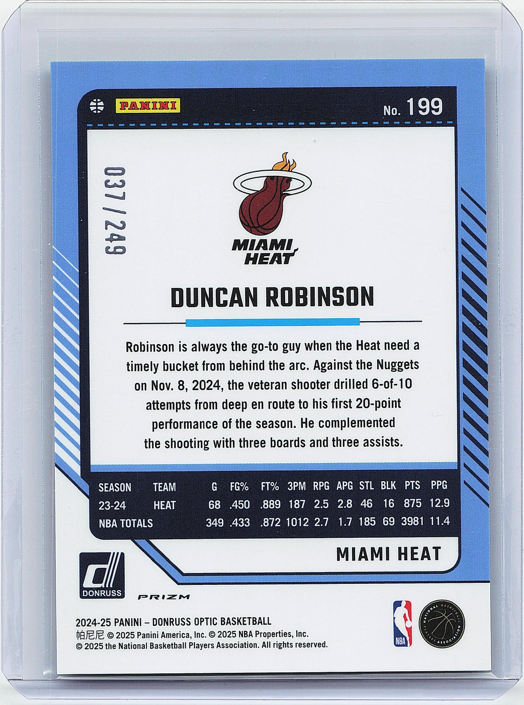 2024-25 Donruss Optic #199 Duncan Robinson Hyper Green #/249