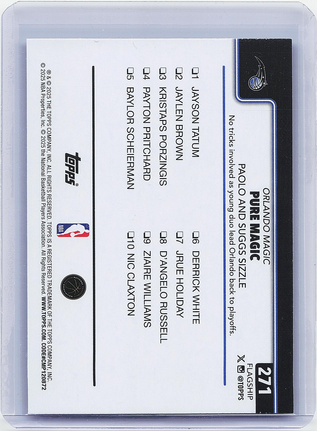 2025-26 Topps #271 Pure Magic, Paolo and Suggs Sizzle Gold #/2025
