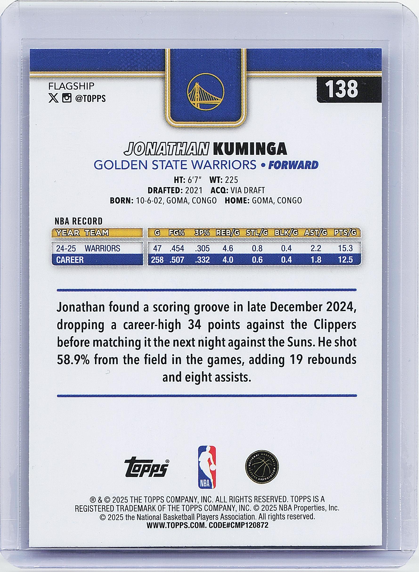 2025-26 Topps #138 Jonathan Kuminga Gold #/2025