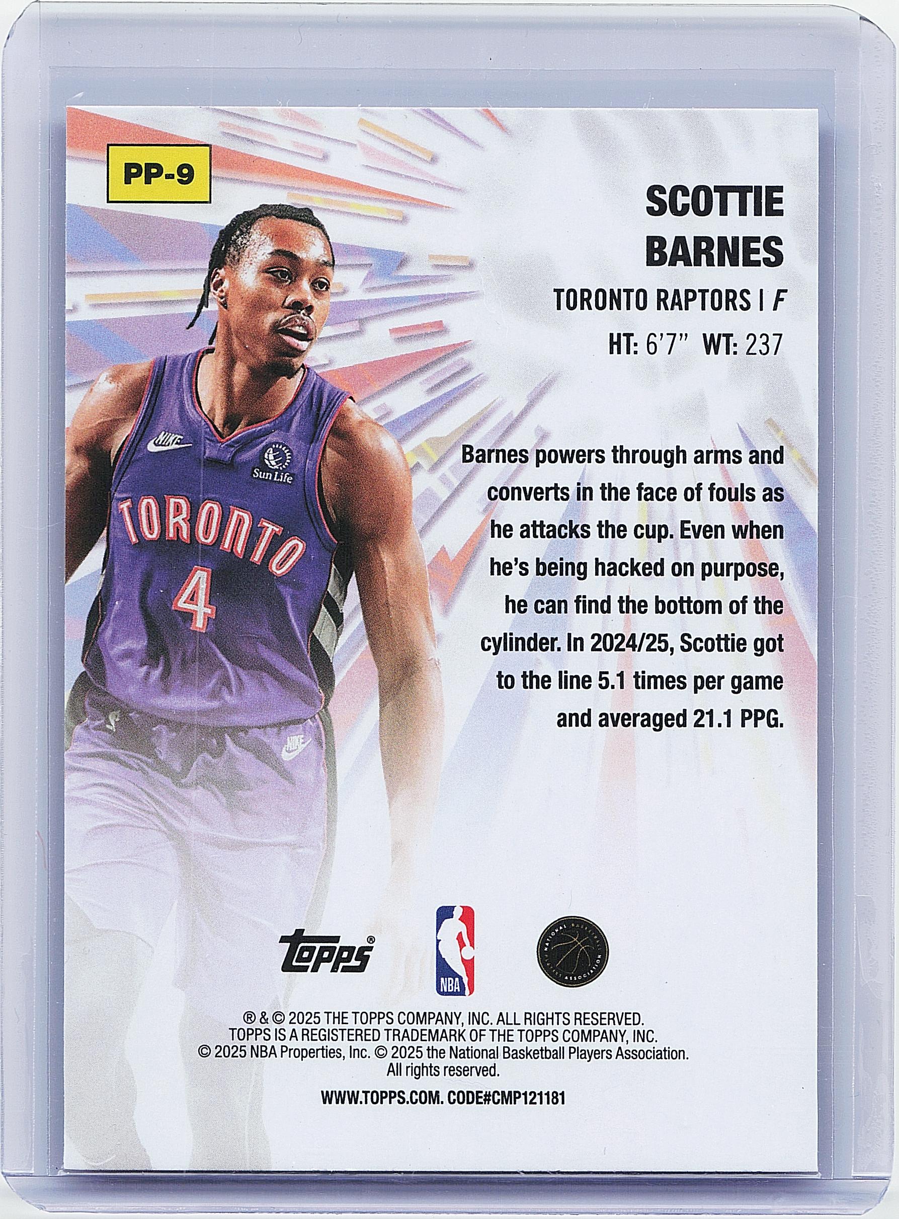 2025-26 Topps #PP-9 Scottie Barnes Power Players Purple Holo Foil #/250