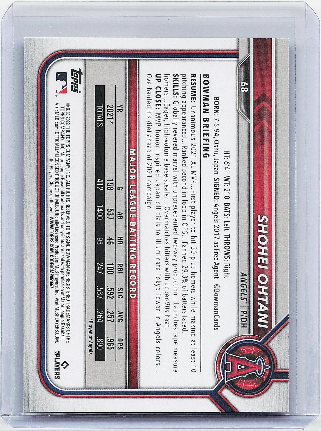 2022 Bowman #68 Shohei Ohtani