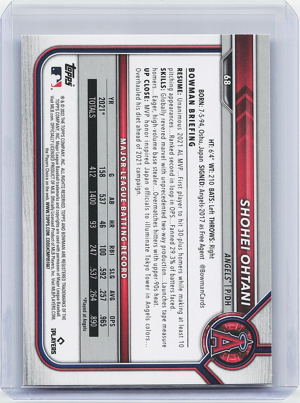 2022 Bowman #68 Shohei Ohtani