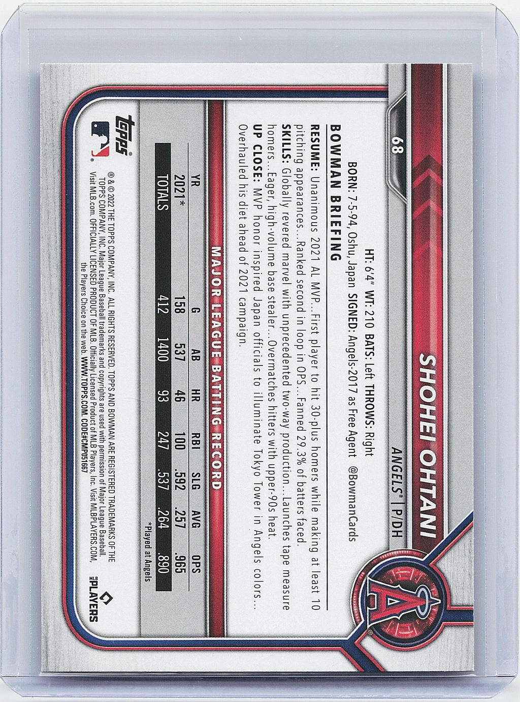 2022 Bowman #68 Shohei Ohtani