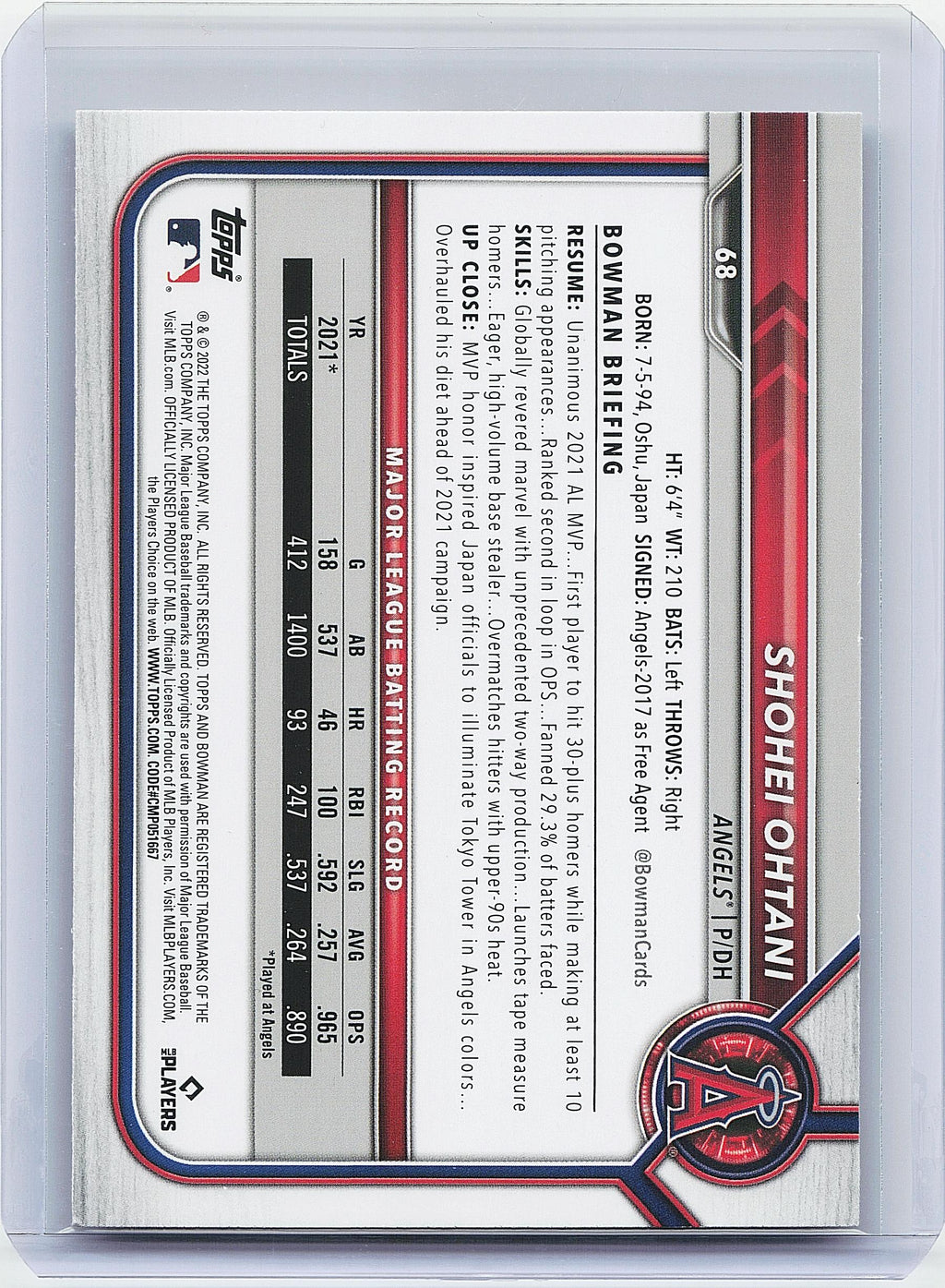 2022 Bowman #68 Shohei Ohtani