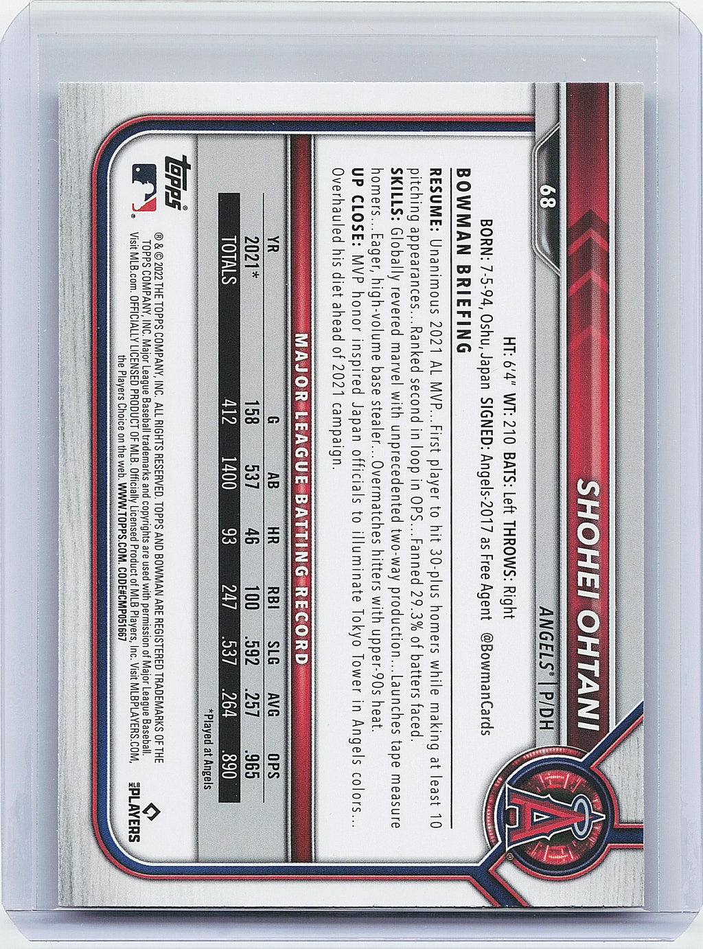 2022 Bowman #68 Shohei Ohtani