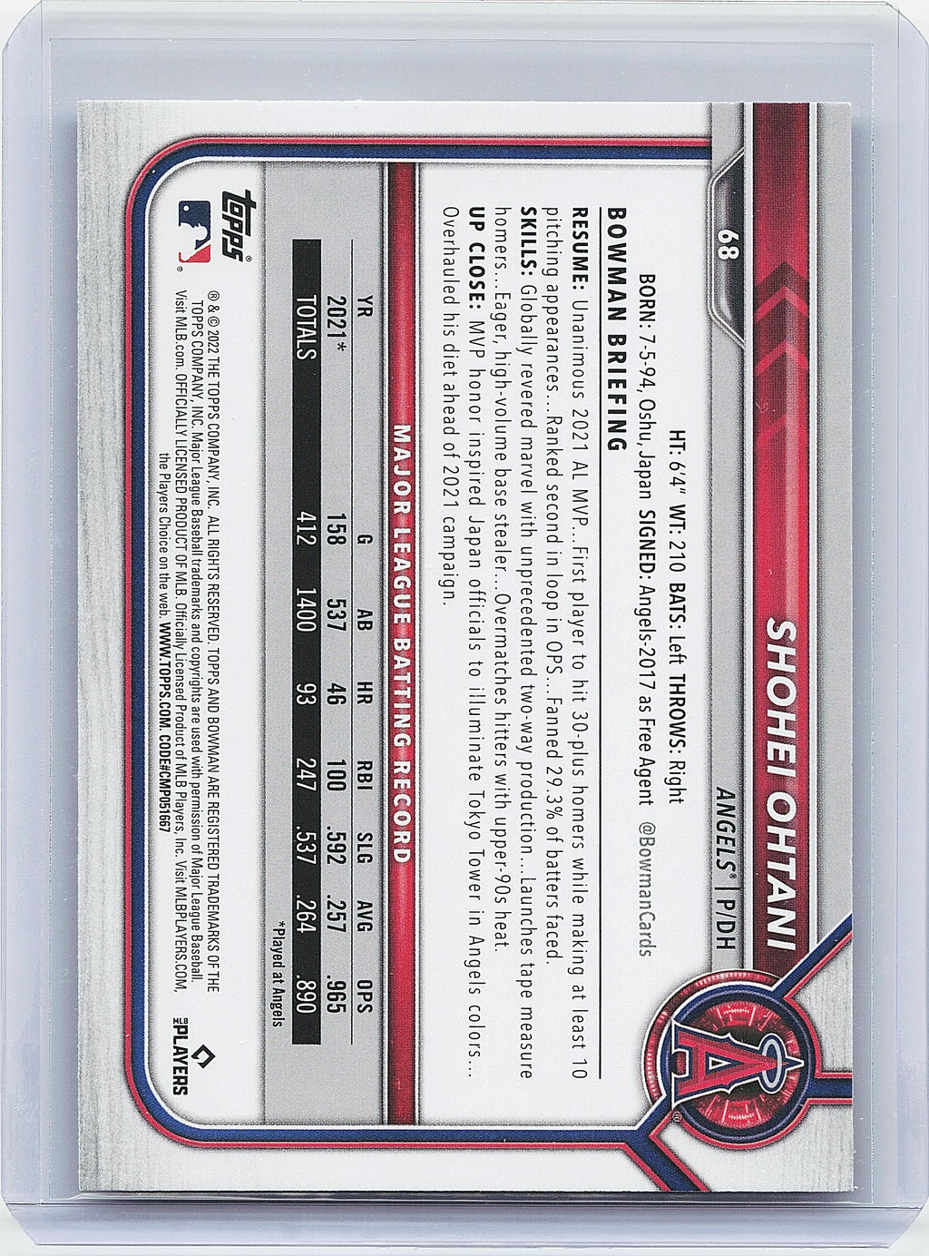 2022 Bowman #68 Shohei Ohtani