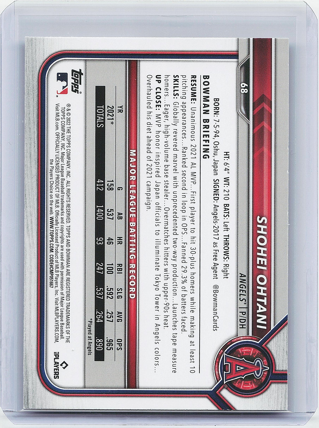 2022 Bowman #68 Shohei Ohtani