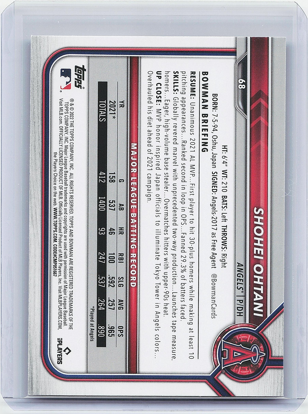 2022 Bowman #68 Shohei Ohtani