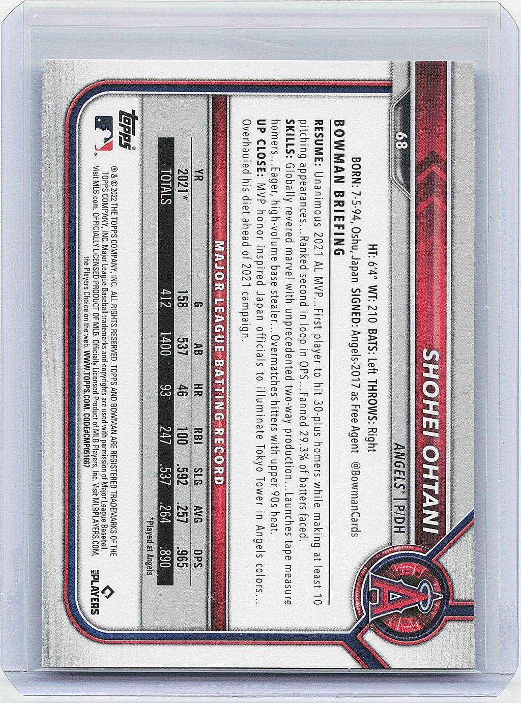 2022 Bowman #68 Shohei Ohtani