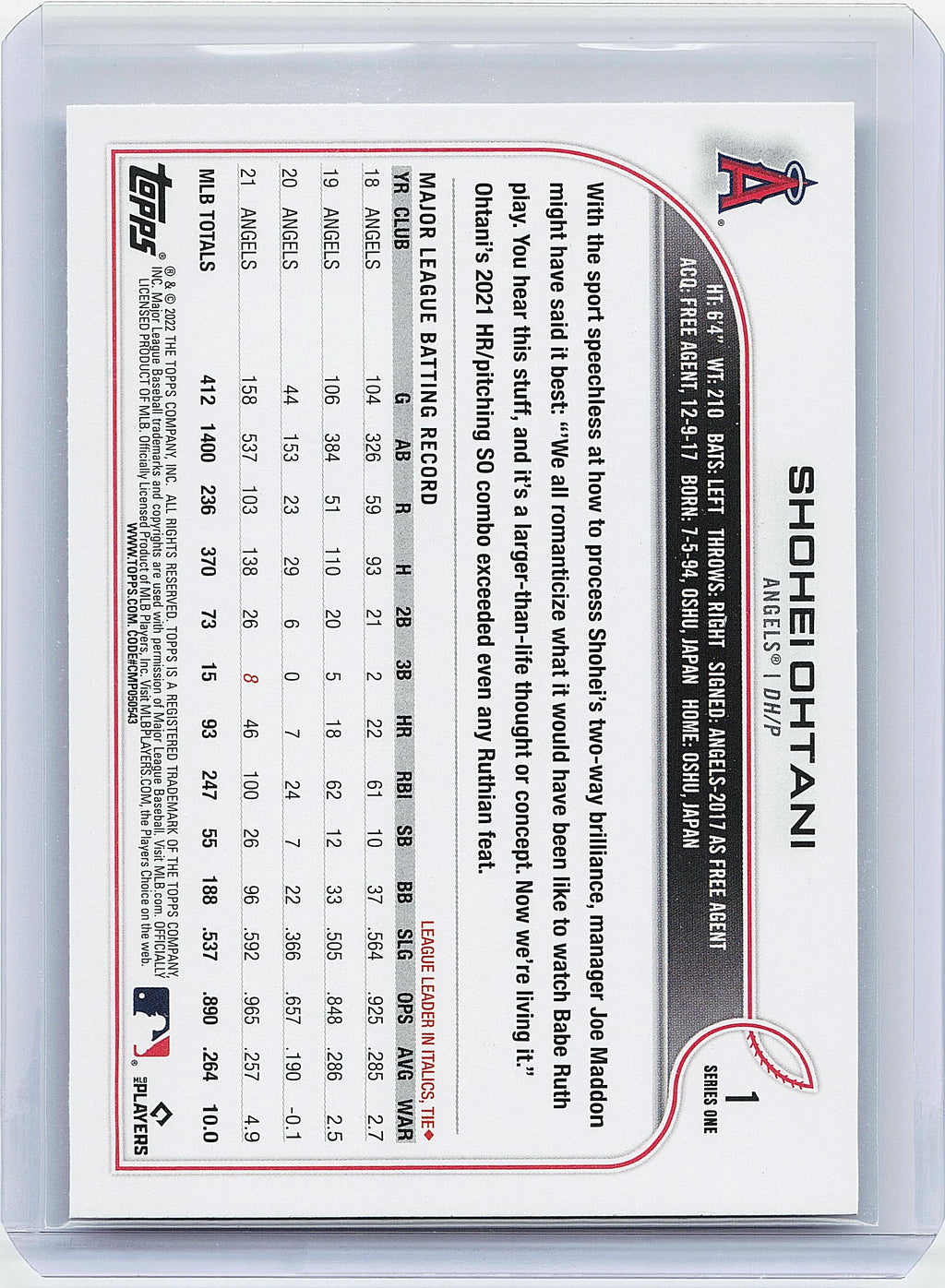 2022 Topps #1 Shohei Ohtani