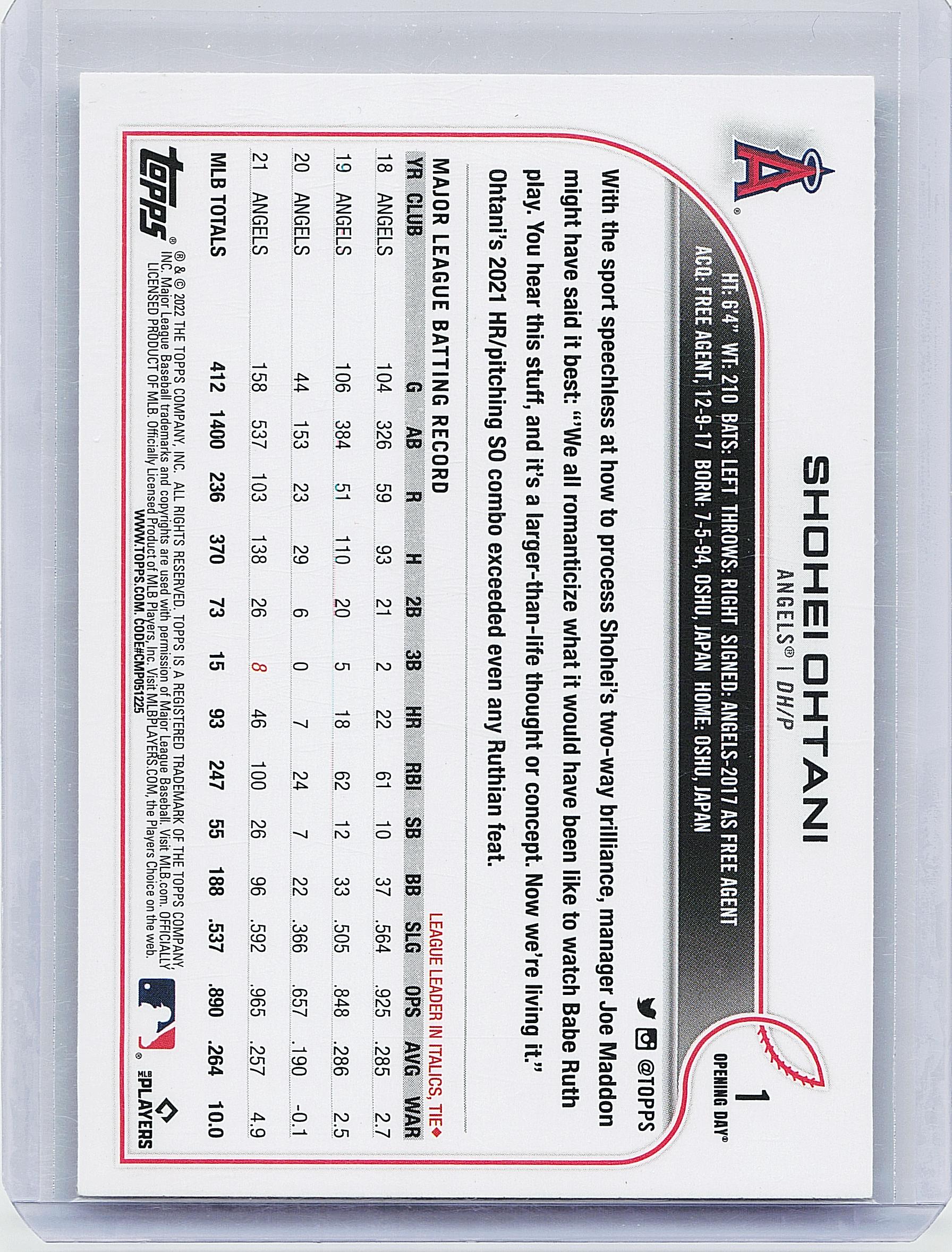 2022 Topps Opening Day #1 Shohei Ohtani