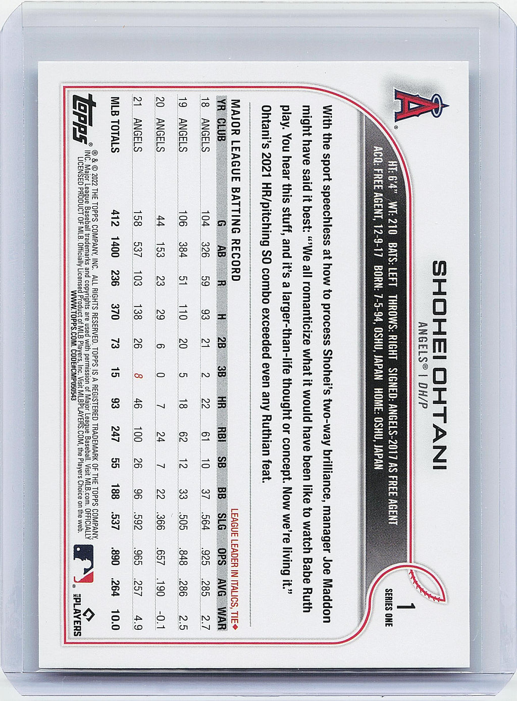 2022 Topps #1 Shohei Ohtani