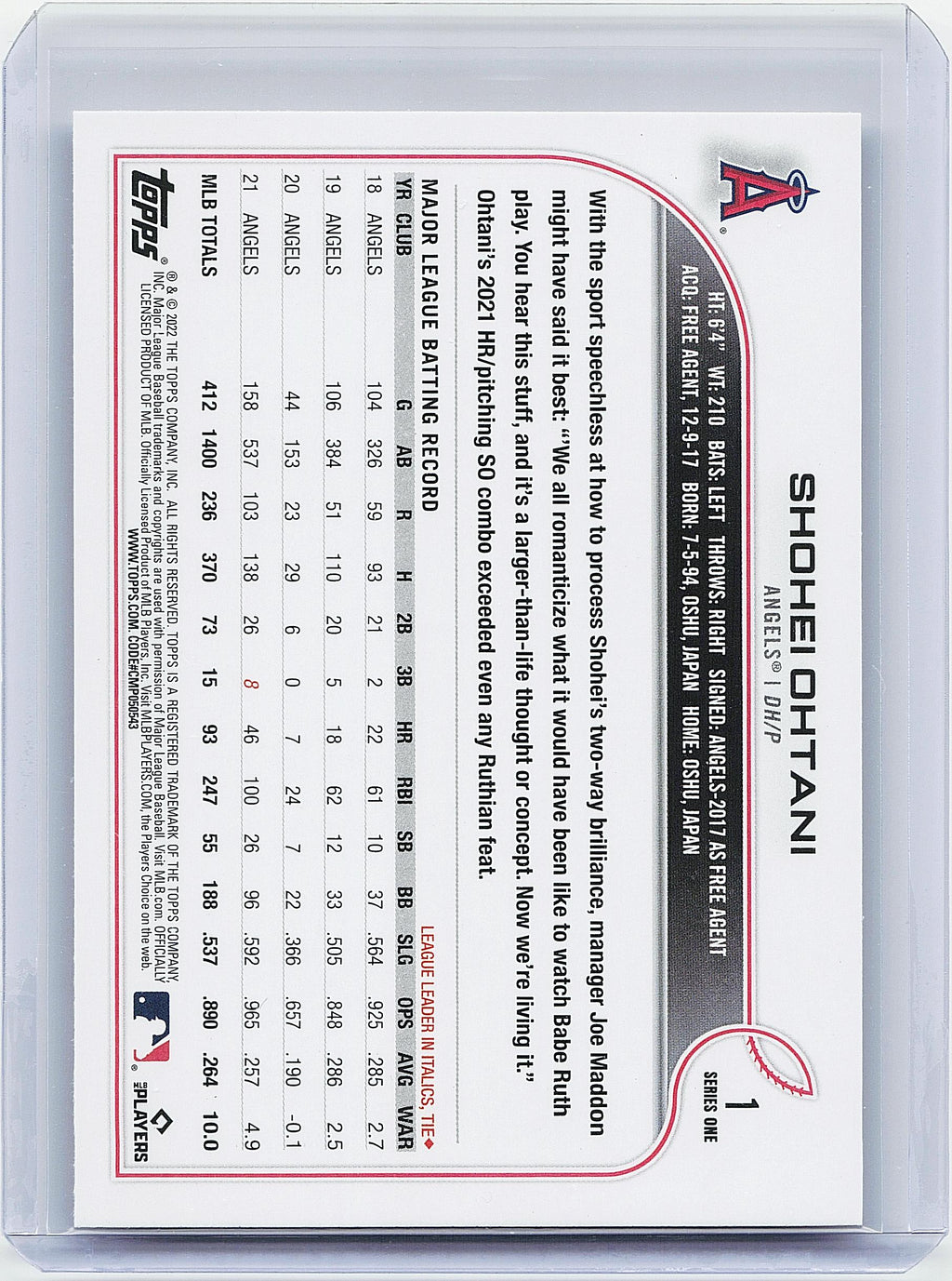 2022 Topps #1 Shohei Ohtani