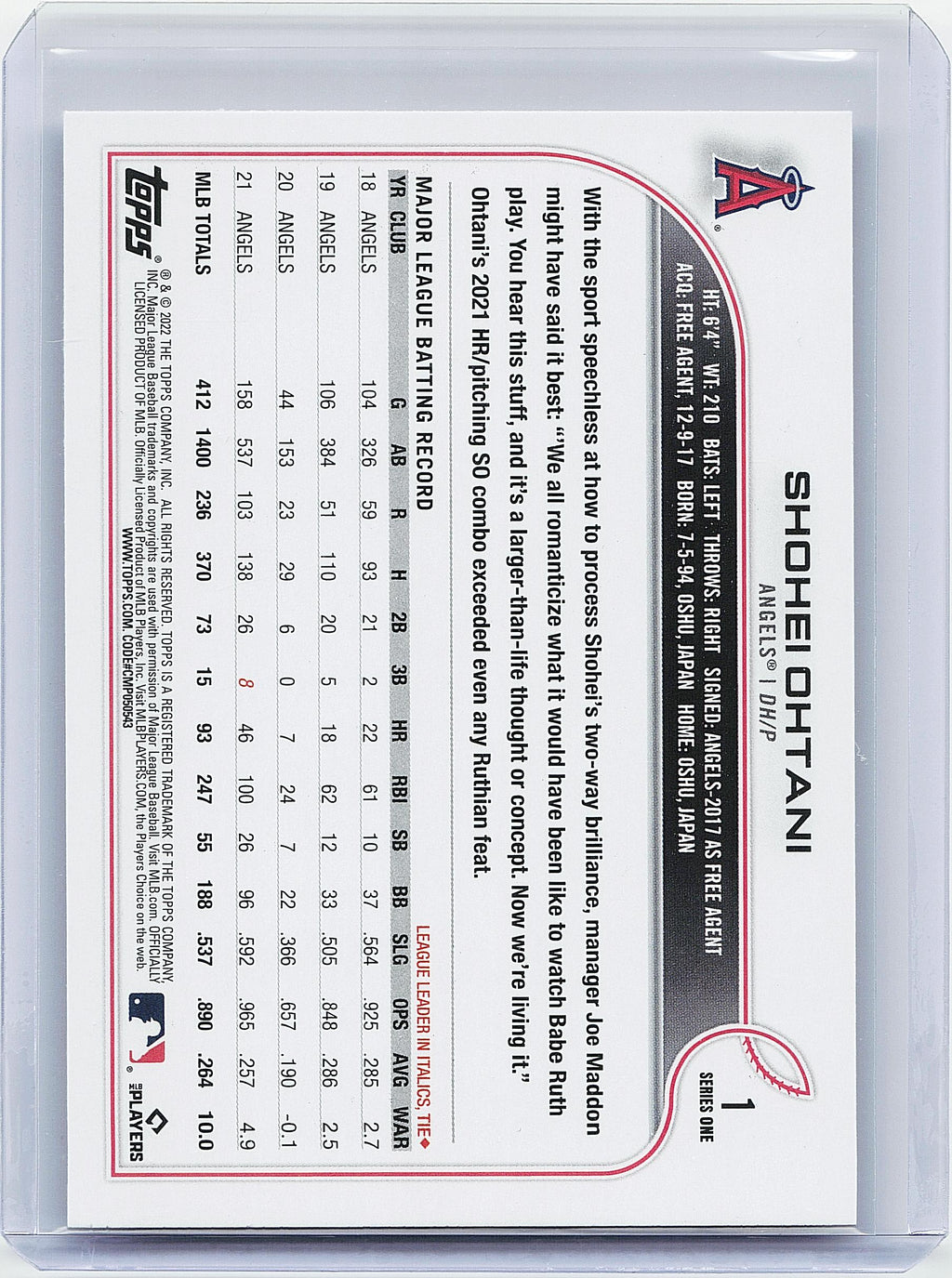 2022 Topps #1 Shohei Ohtani