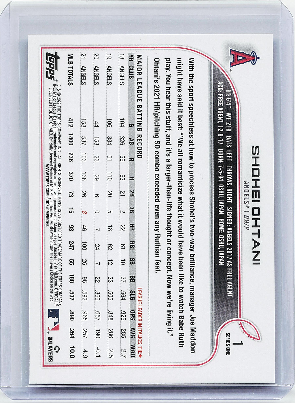 2022 Topps #1 Shohei Ohtani