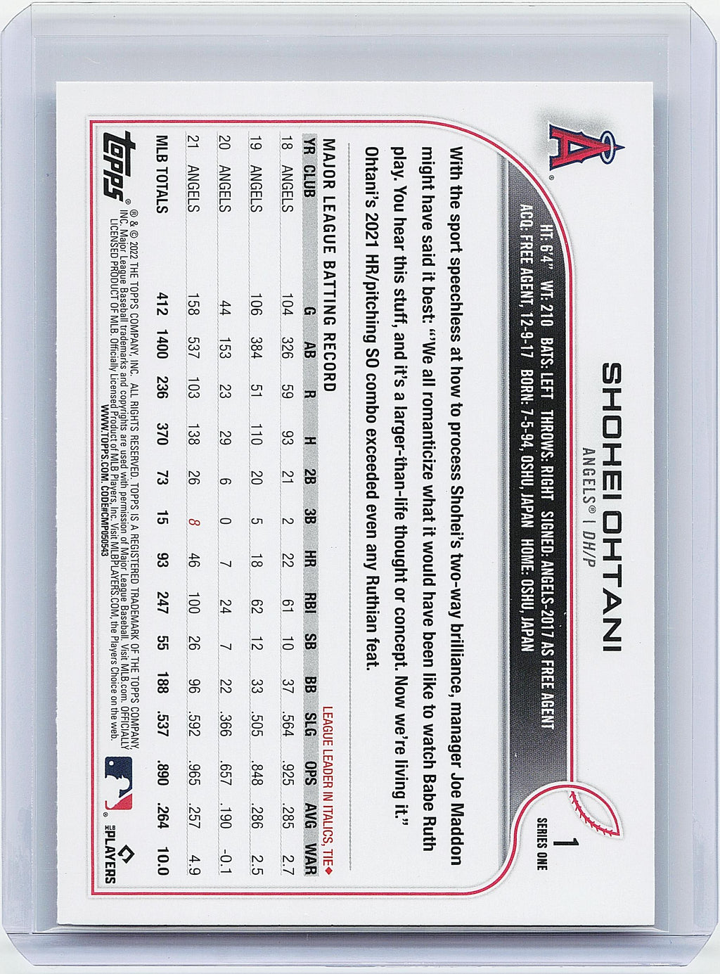 2022 Topps #1 Shohei Ohtani
