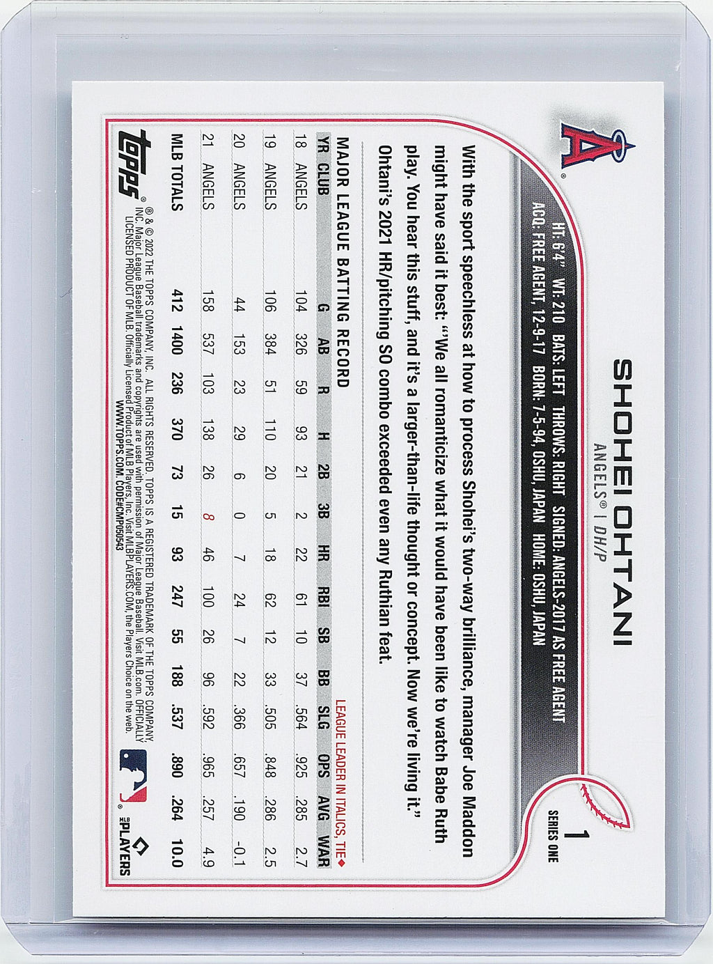 2022 Topps #1 Shohei Ohtani