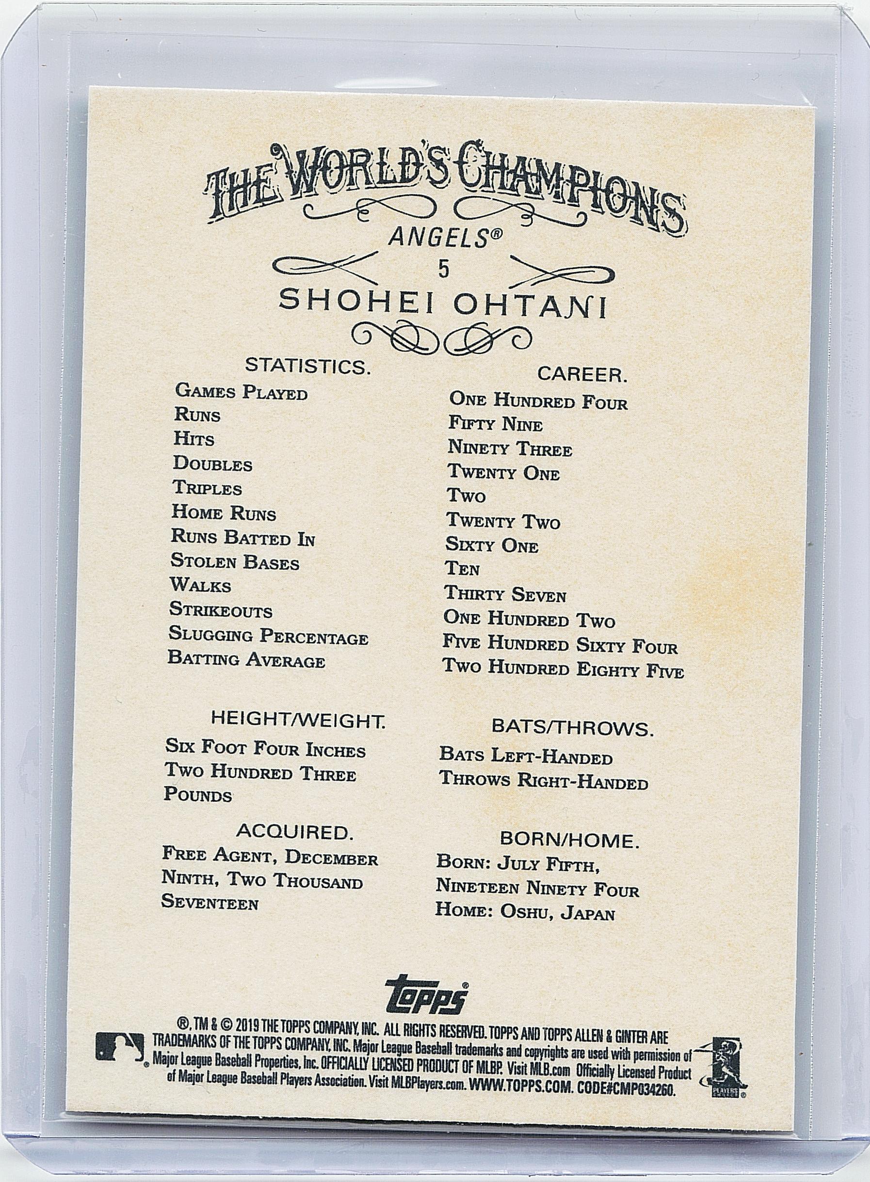 2019 Topps Allen & Ginter #5 Shohei Ohtani