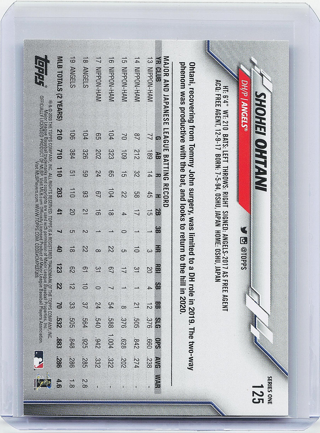 2020 Topps #125 Shohei Ohtani