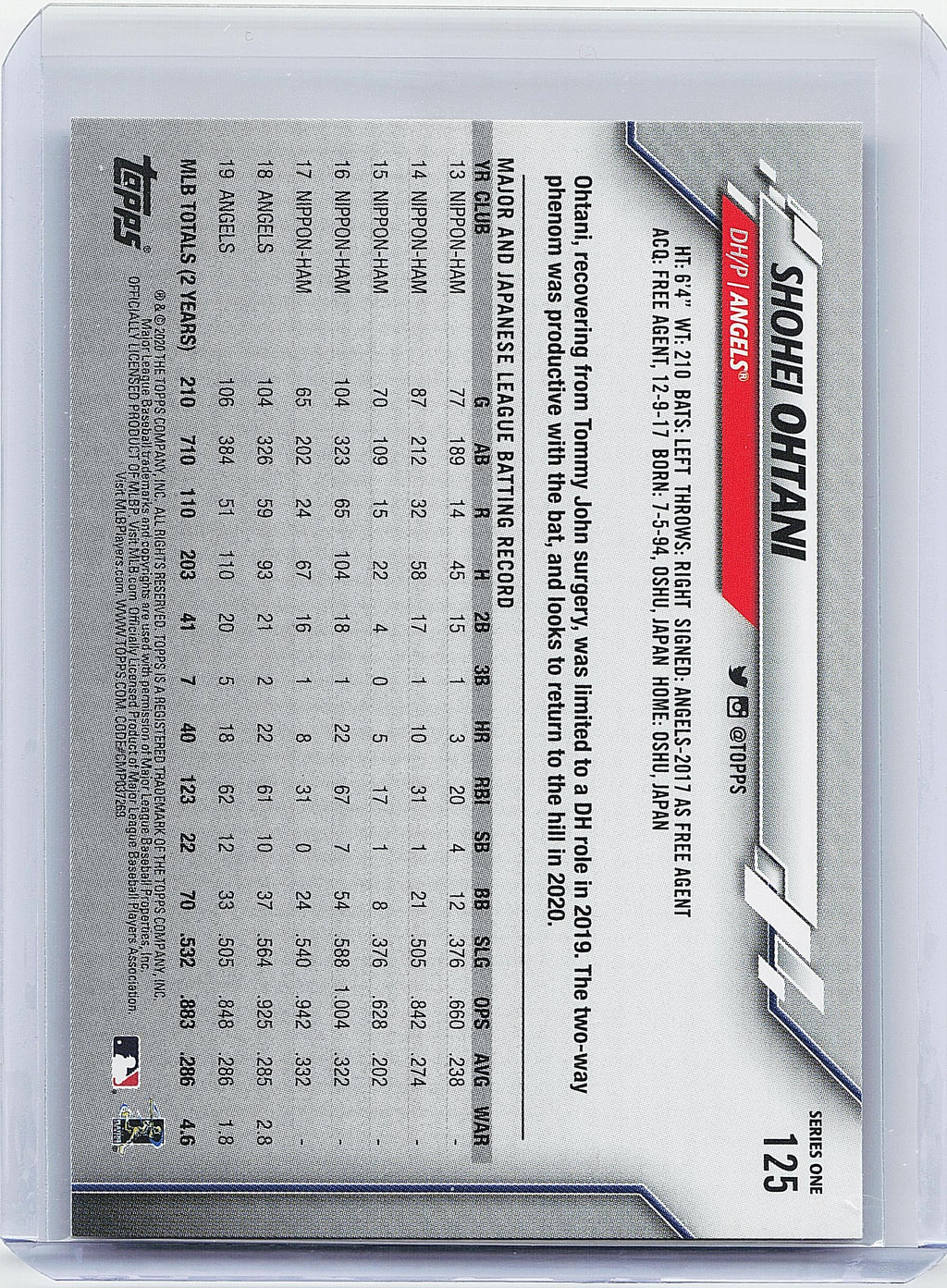 2020 Topps #125 Shohei Ohtani