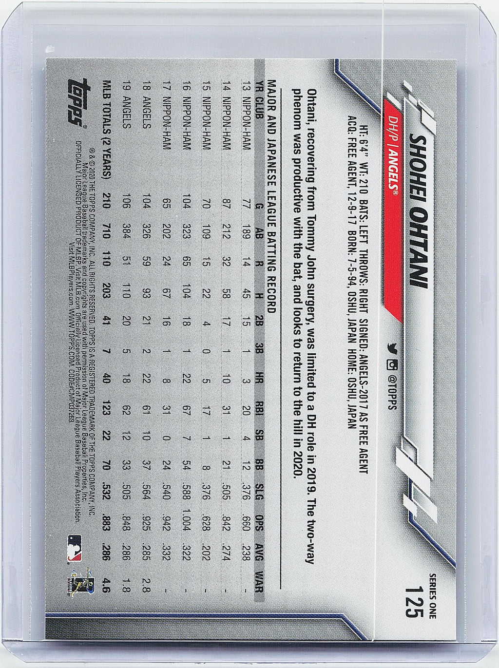 2020 Topps #125 Shohei Ohtani