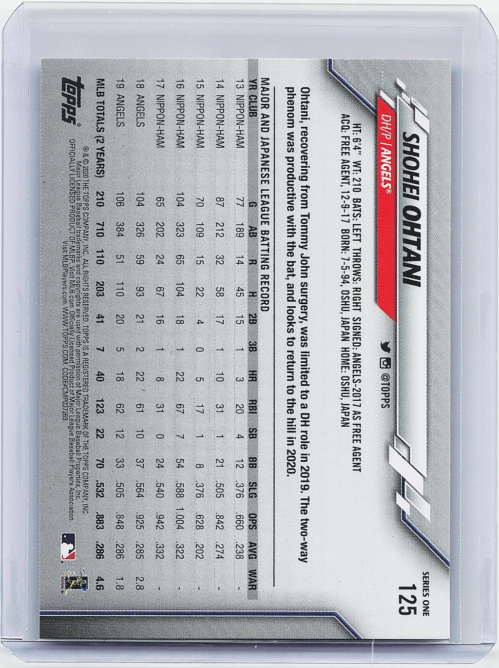2020 Topps #125 Shohei Ohtani