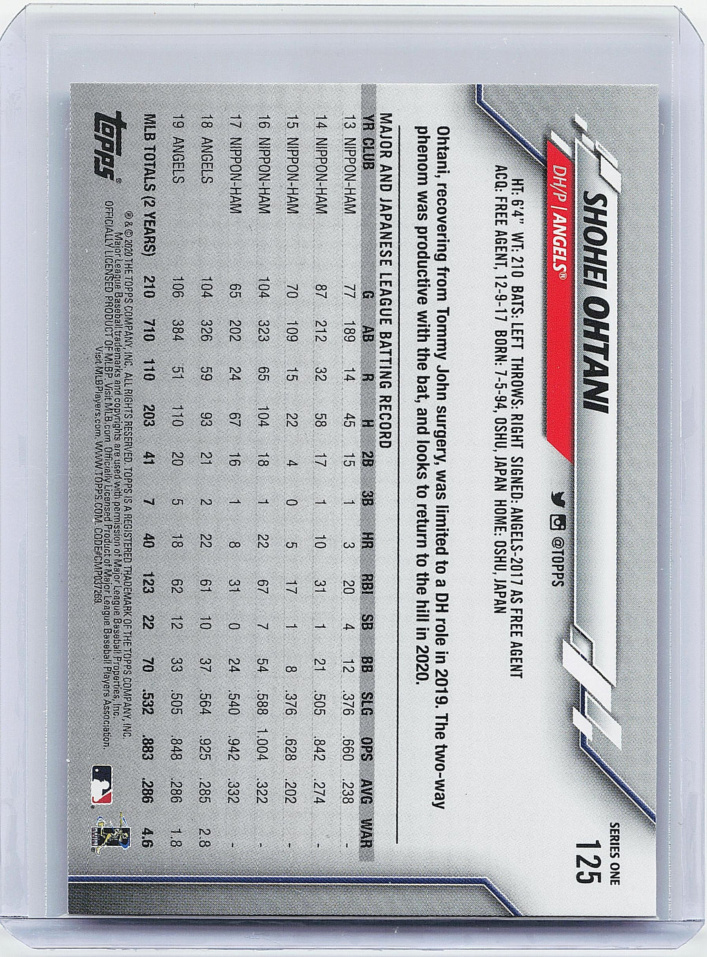 2020 Topps #125 Shohei Ohtani